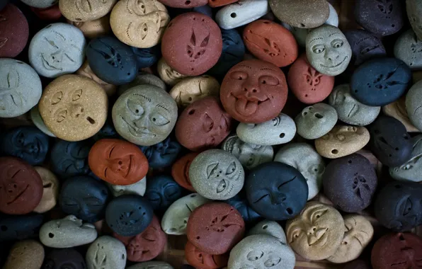 Picture blue, stones, grey, red, face, brown, faces, figures