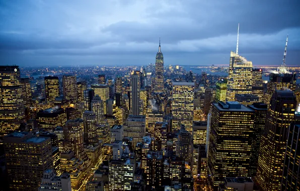 Picture light, night, lights, city, Windows, road, home, America, new York, skyscrapers, new york city, Rockefeller …