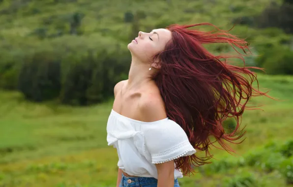 Picture girl, face, background, the wind, hair