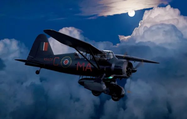 Picture the sky, night, the moon, figure, art, the plane, British, multipurpose, WW2, Lysander, Lysander, scout/ …