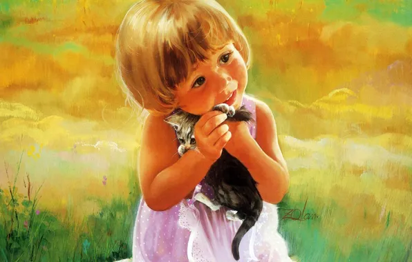 Picture kitty, figure, child, girl, painting