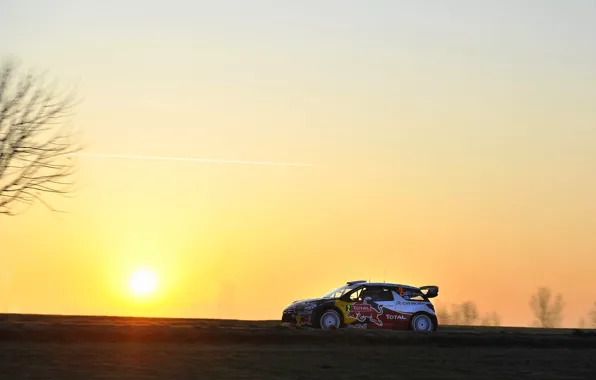 Picture Sunset, The sun, The sky, Citroen, Dirt, Citroen, DS3, WRC, Rally, Mikko Hirvonen