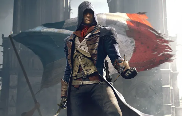 Picture Look, Cathedral, Light, Flag, Weapons, Hood, Ubisoft, Assassin's Creed, Ubisoft Montreal, Equipment, Arno, Arno, Assassin's …
