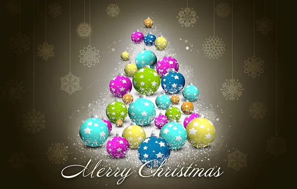 Picture decoration, snowflakes, holiday, balls, tree, new year, merry christmas