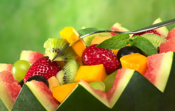 Picture berries, watermelon, kiwi, strawberry, fruit, fruit salad