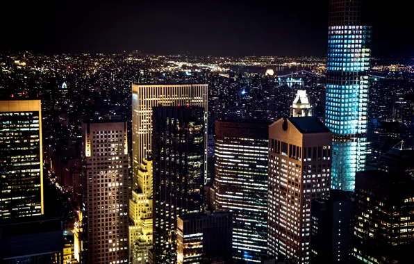 Picture light, night, the city, lights, Windows, building, New York, skyscrapers, backlight, panorama, USA, Manhattan, Manhattan, …