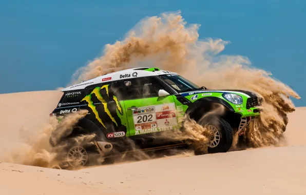 Picture Sand, Desert, Green, Mini Cooper, Rally, Dakar, Rally, MINI, Mini Cooper, X-raid, Competition