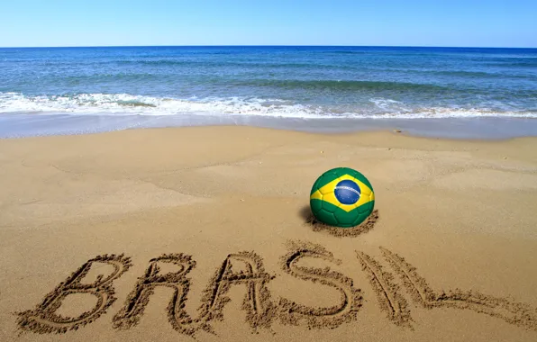 Picture sand, sea, beach, football, the ball, beach, Brazil, sand, football, flag, world Cup, World Cup, …