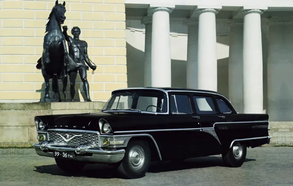 Picture background, black, Seagull, columns, sedan, classic, the front, GAS, 1959, GAZ, Sturua, Chayka