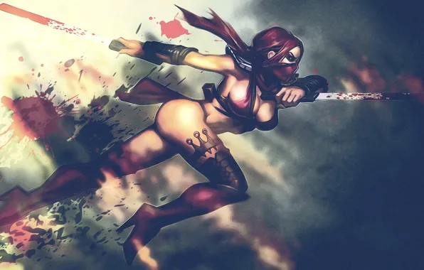 Picture girl, blood, warrior, mask, legs, swords, killer, Mortal Kombat