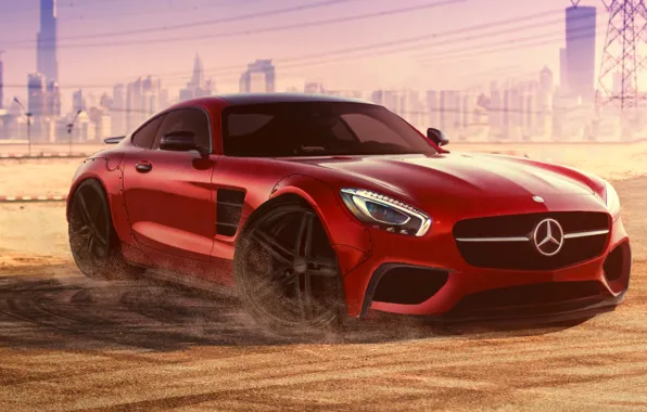 Picture Mercedes-Benz, Red, Dubai, Front, AMG, Supercar, Liberty, 2015, Walk, GT S