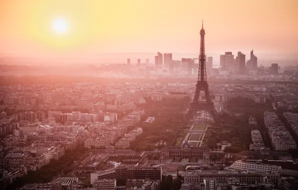 Picture the city, fog, dawn, Eiffel tower, view, Paris, morning, France, paris, france