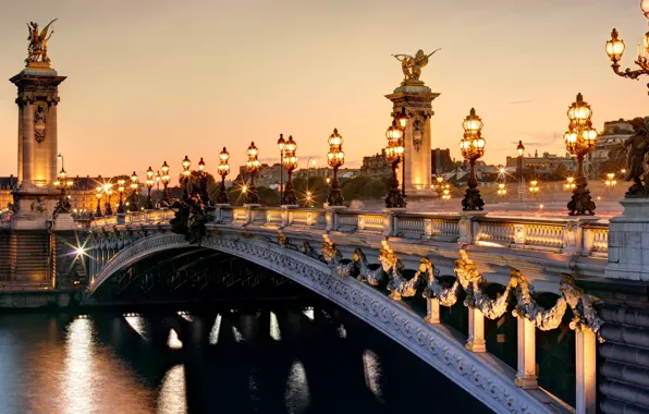 Picture light, the city, river, France, Paris, the evening, lights, Hay, Paris, France, Pont Alexandre III, …
