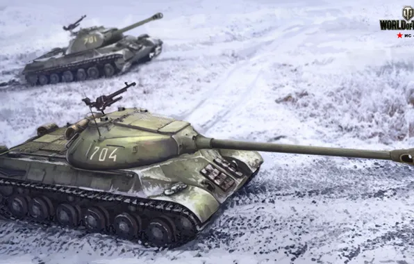 Picture winter, field, snow, figure, art, tank, heavy, Soviet, World of Tanks, is-3, Nikita Bolyakov