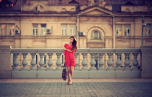 Picture girl, Moscow, architecture, in red