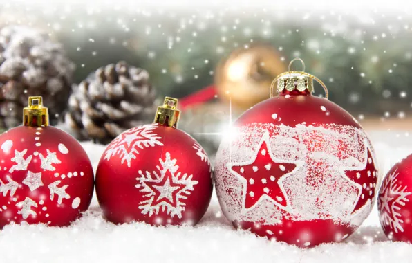 Wallpaper snow, decoration, balls, New Year, Christmas, Christmas, snow ...