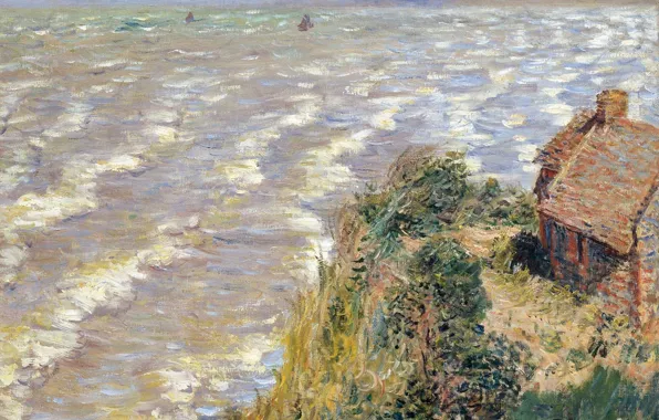 Picture sea, wave, landscape, house, Claude Monet, Custom Varangeville, Artin