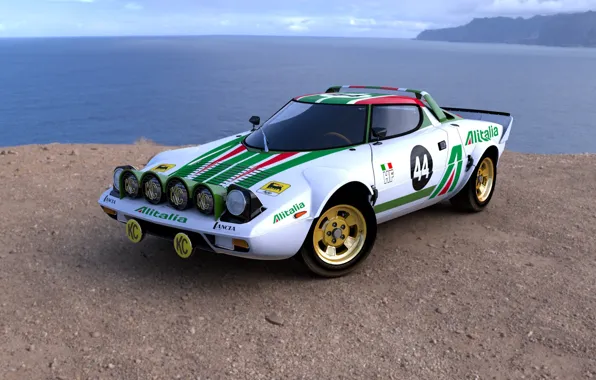 Picture green, white, Lancia, Stratos