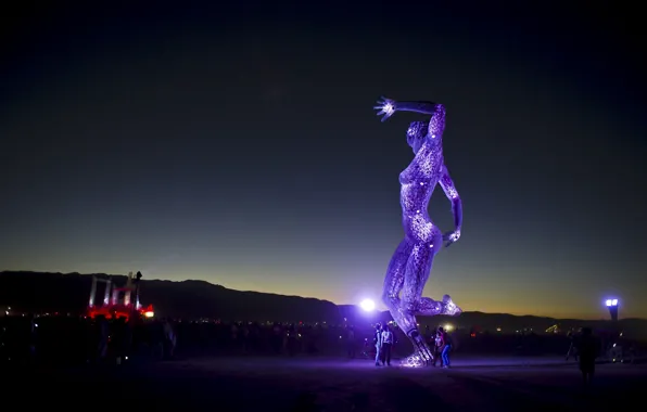 Picture mountains, night, people, art, USA, Nevada, art, Burning-Man, the lady of the night