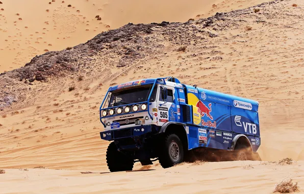 Picture sand, Blue, Machine, Truck, Red Bull, Kamaz, Rally, KAMAZ, Dakar, Dune, 505