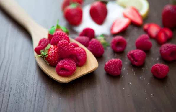 Picture raspberry, background, widescreen, Wallpaper, food, strawberry, berry, spoon, wallpaper, widescreen, background, full screen, HD wallpapers, …