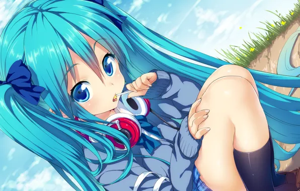 Picture anime, girl, baby, Vocaloid, candy, MiKu