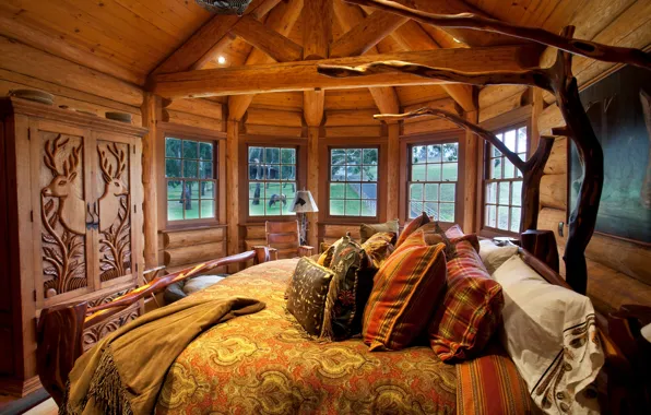 Picture comfort, tree, bed, interior, window, bedroom