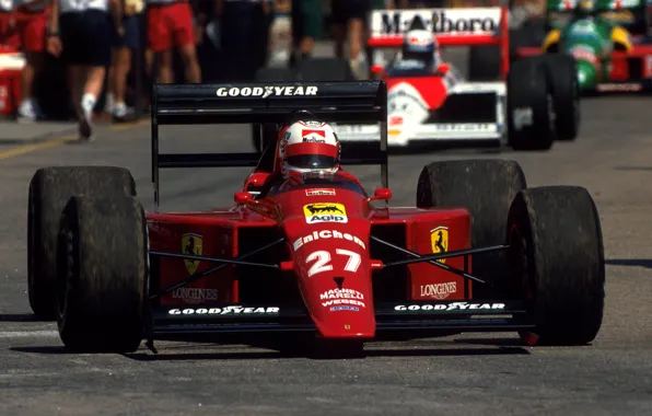 Picture legend, Formula 1, world champion, Ferrari 640, Nigel Mansell, Scuderia Ferrari Marlboro, Brazilian Grand Prix, …