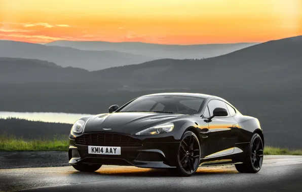 Picture sunset, Aston Martin, the evening, Aston Martin, Vanquish, vankvish, 2014, Carbon Black