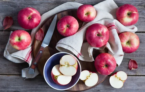 Picture apples, knife, Board, fruit, napkin