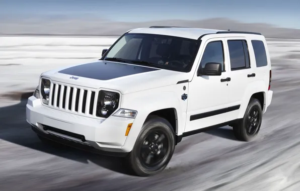 Picture Auto, White, Machine, The hood, Lights, SUV, Jeep, Arctic, In Motion, Liberty