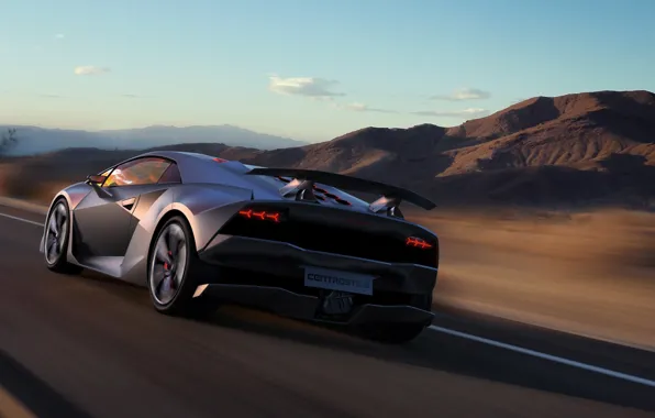 Picture road, hills, speed, Lamborghini, spoiler, Sesto Elemento