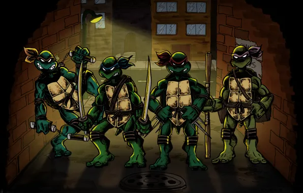Picture street, wall, Rafael, TMNT, Raphael, Leonardo, Luke, Donatello, Donatello, Leonardo, Michelangelo, Teenage Mutant Ninja Turtles, …