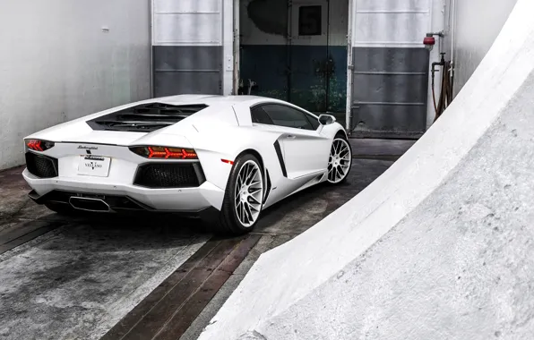 Picture white, the door, white, lamborghini, rear view, aventador, lp700-4, Lamborghini, aventador