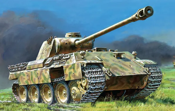 Picture figure, art, Panther, tank, WWII, German, average, Pz.Kpfw. In Panther, Verma