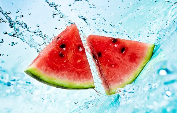 Picture summer, water, squirt, watermelon, slices, watermelon