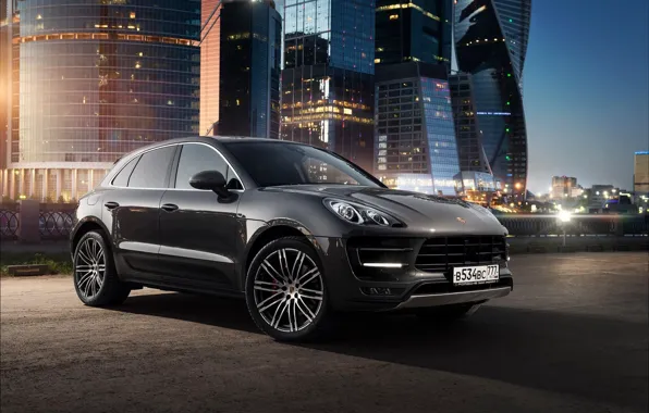 Picture Porsche, Car, Russia, Offroad, Macan, Moscow-City, Ligth, Nigth