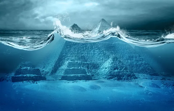 Picture the ocean, disaster, Apocalypse, pyramid, storm, sea, ocean, Egypt, fantastic, tsunami, wave, pyramid, Apocalypse, Armageddon