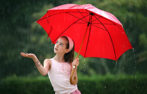 Picture red, rain, umbrella, girl