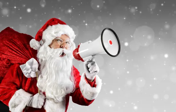 Picture New Year, Hat, Snowflakes, Santa Claus, Santa Claus, megaphone, Holidays