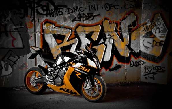 Picture wall, black, motorcycle, black, bike, graffiti, ktm, supersport, Supersport, rc8 r