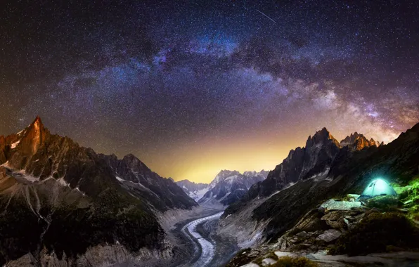 Picture the sky, stars, light, mountains, night, tent, the milky way