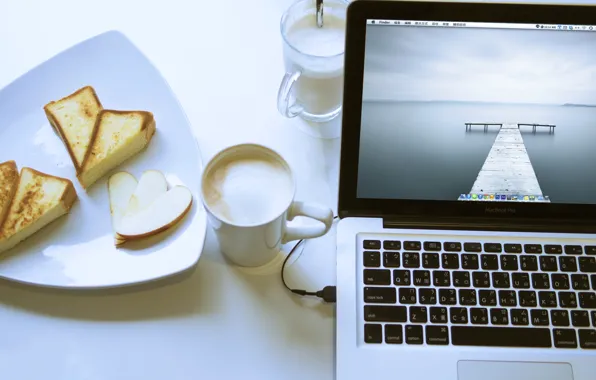 Picture Apple, food, laptop, MacBook, cappuccino, cakes, Pro