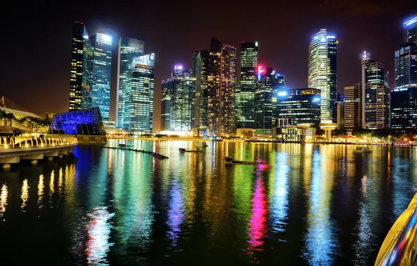 Picture night, the city, lights, building, skyscrapers, backlight, Bay, Asia, Singapore, skyscrapers, tall, Singapore, Marina Bay
