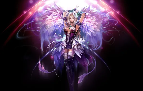 Picture girl, the dark background, wings, fantasy, art, perfect world