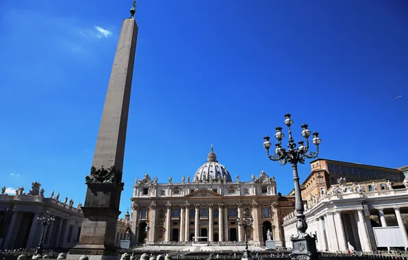 Picture the sky, lantern, obelisk, The Vatican, St. Peter's Cathedral, St. Peter's square