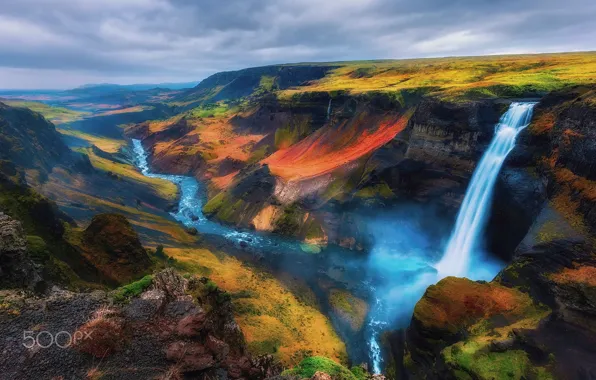 Picture the sky, waterfall, Iceland, the folding