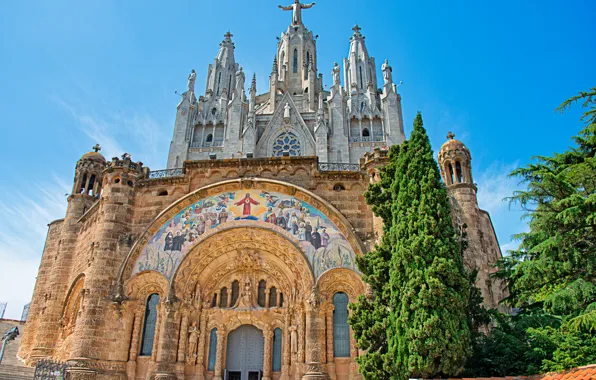 Picture the sky, trees, Church, Spain, Barcelona