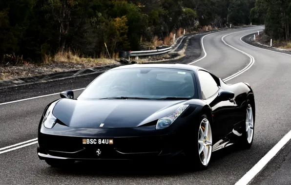 Picture road, black, Ferrari, Italy, Ferrari, supercar, 458, italia, the front