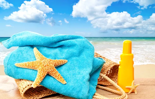 Picture sea, beach, summer, the sun, stay, summer, beach, vacation, sea, sun, bag, vacation, starfish, towel, …